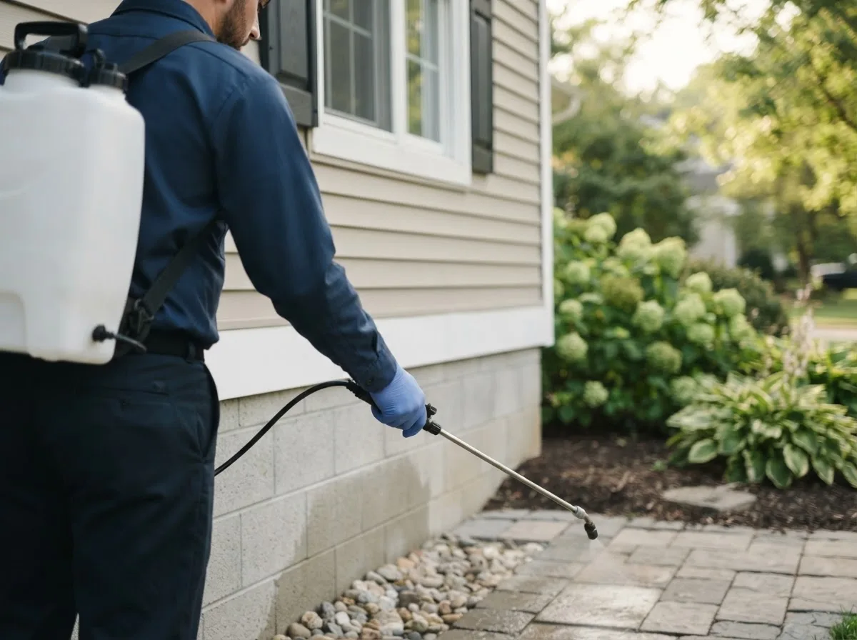 Pest control technician inspecting a home in Leonardville, KS